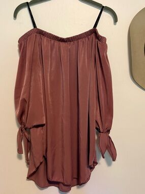 Papaya Mauve Off-Shoulder Tie-Sleeve Top